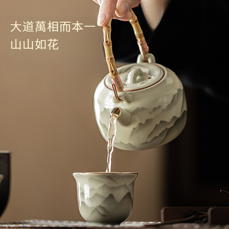 汝窯陶瓷竹把提梁壺