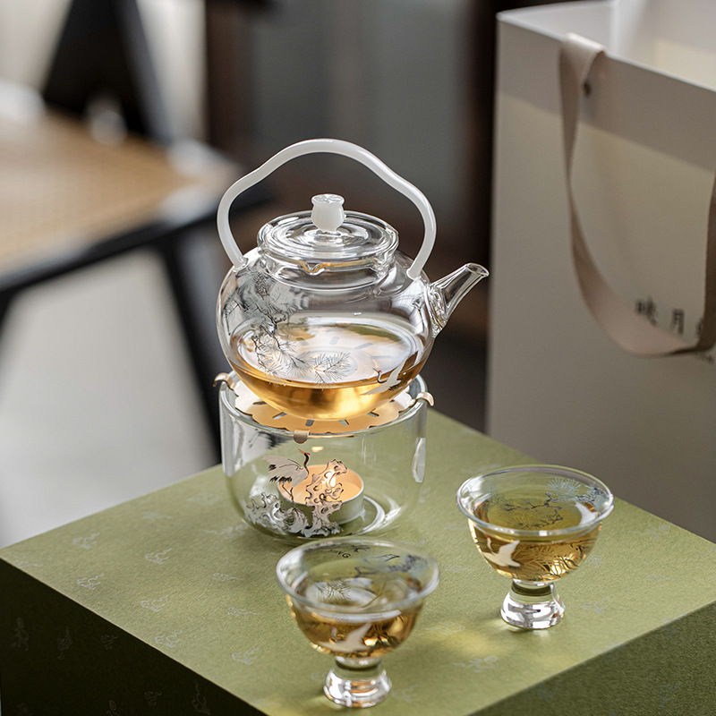 松鶴玻璃茶壺蠟燭臺煮茶爐