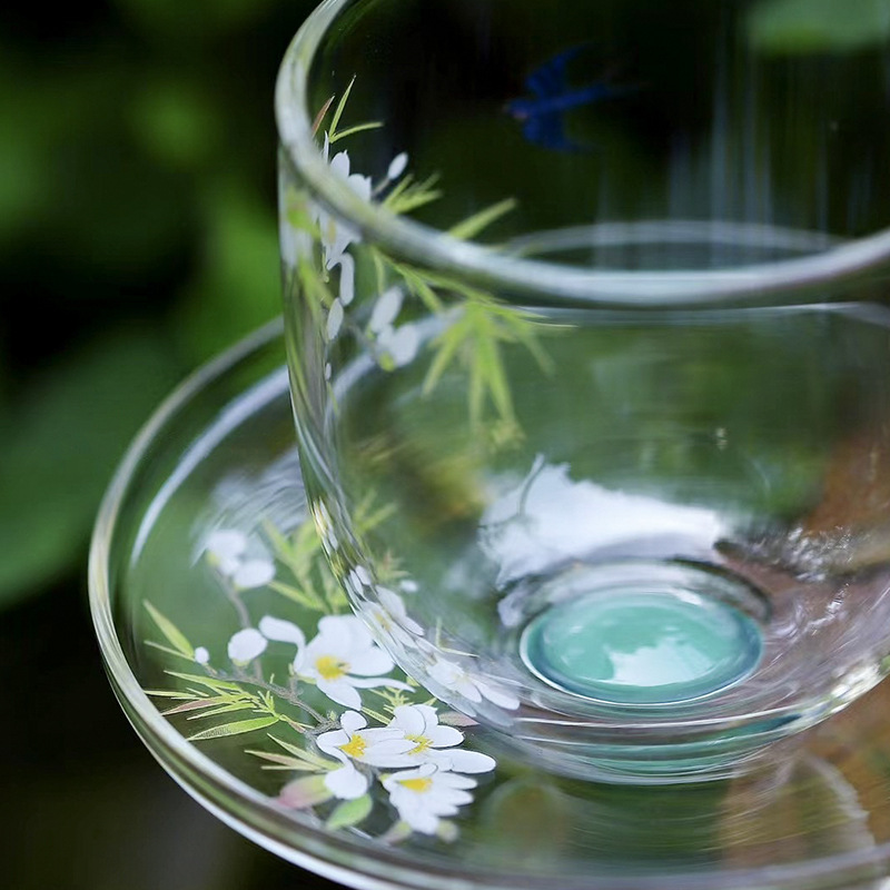春歸玻璃茶盞帶杯托品茗杯