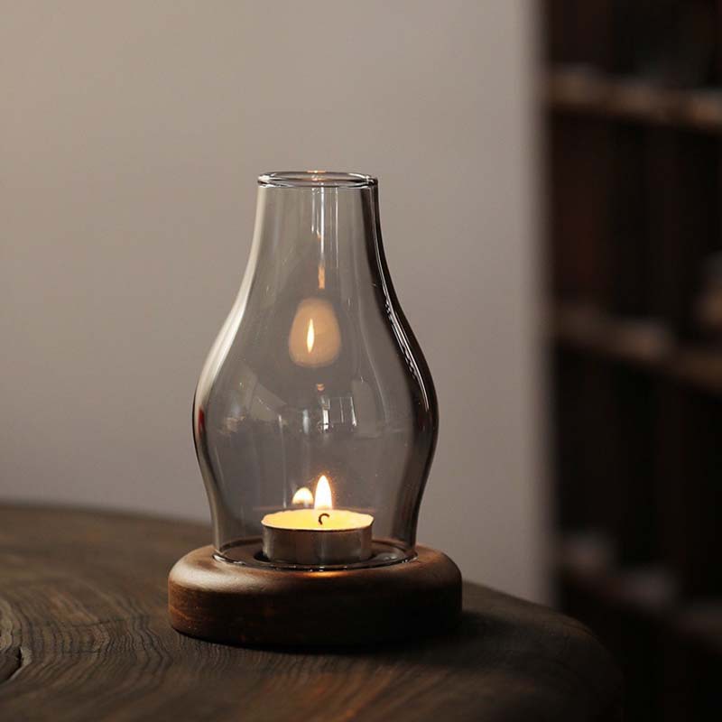 復古簡約竹制玻璃防風蠟燭燈