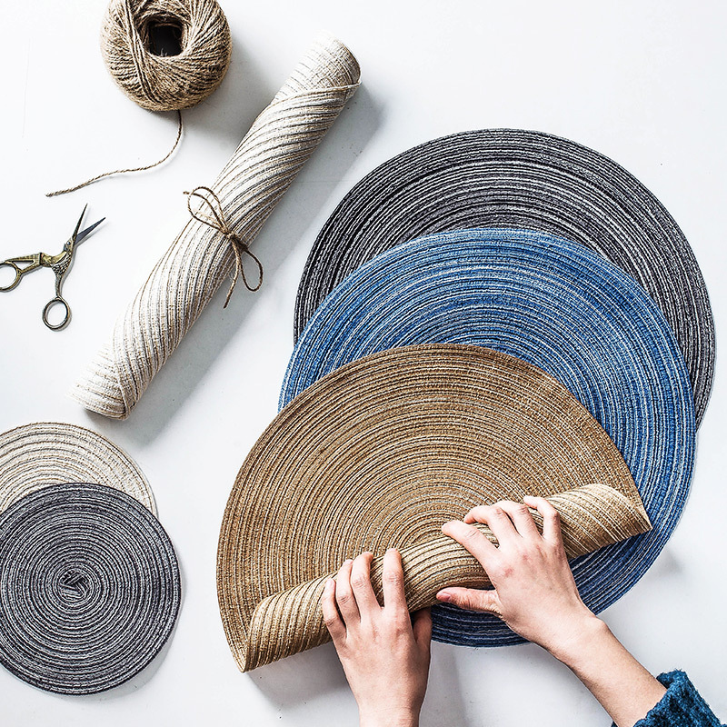 日式手工苧麻年輪編織隔熱墊