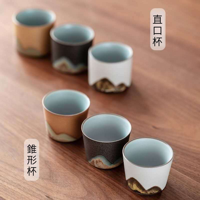 手繪山形黑陶品茗杯