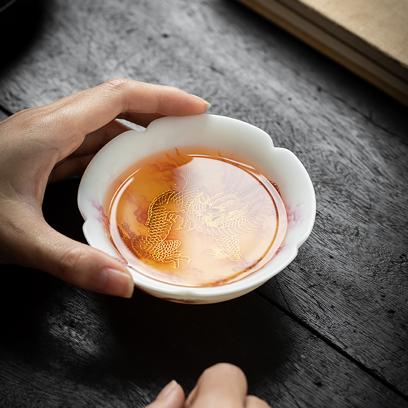 無釉羊脂玉龍鳳杯
