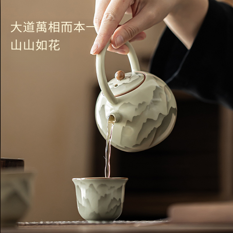 汝窯復古陶瓷圓滿提梁壺