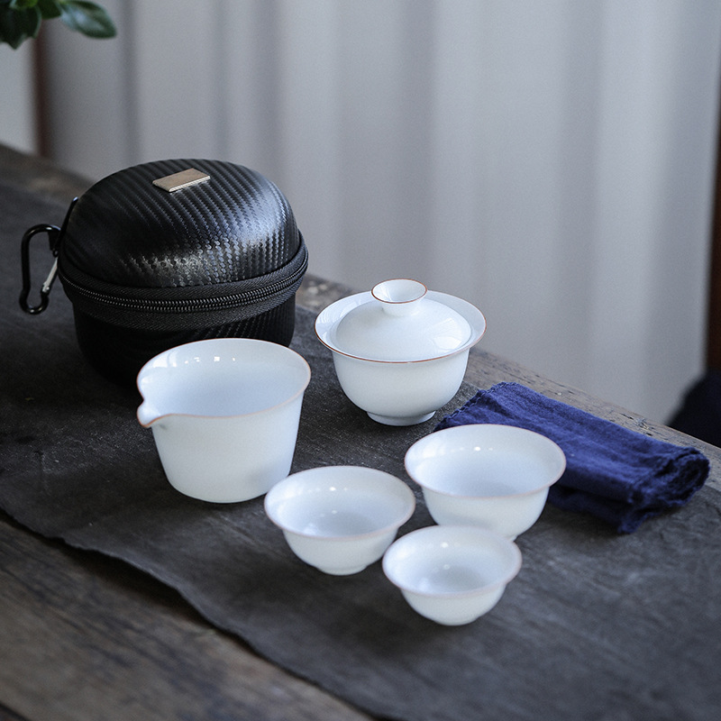 快客杯一壺三杯白瓷蓋碗