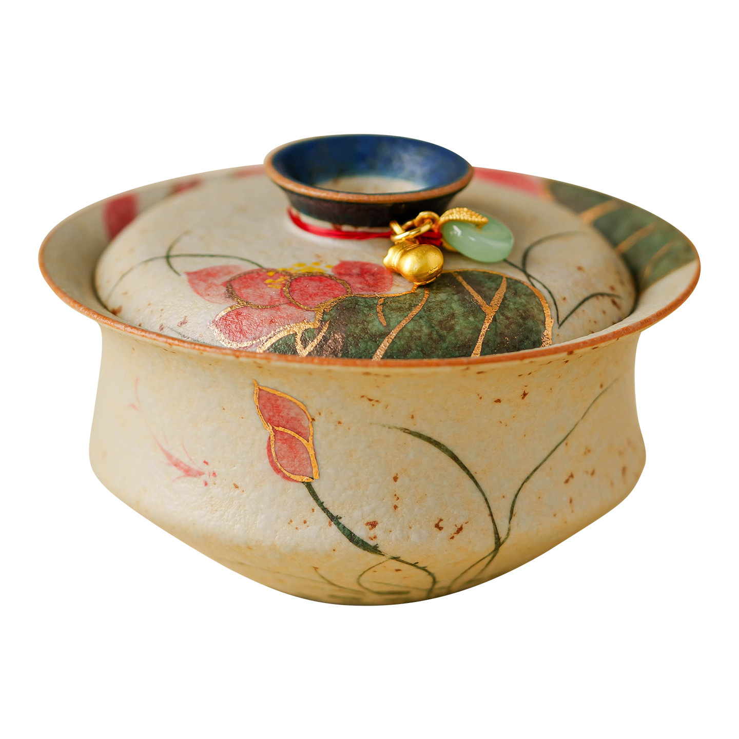 青花火紅石提溜蓋碗