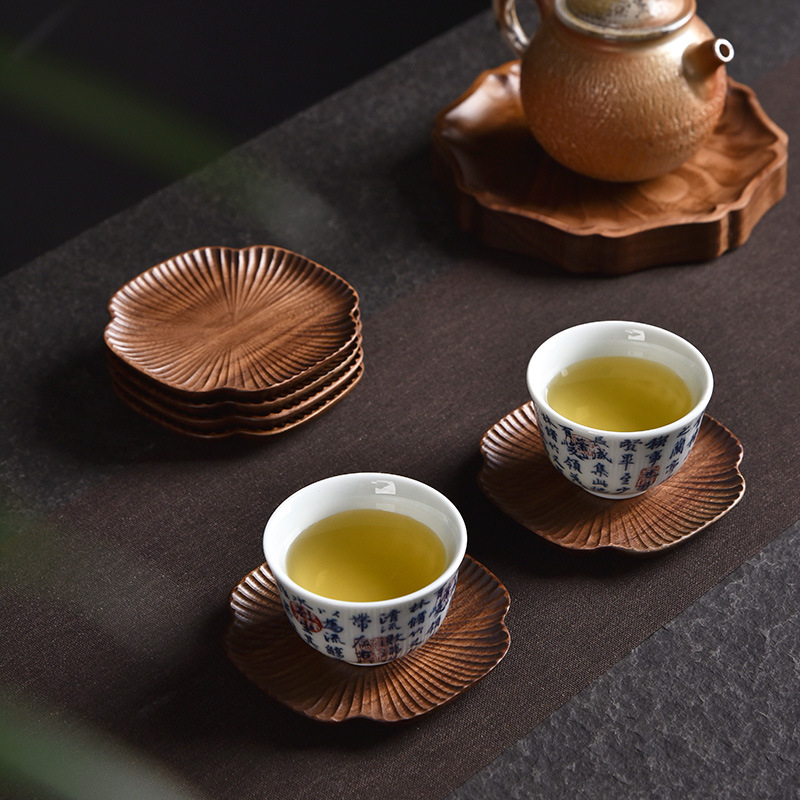 黑胡桃木手工雕刻茶托