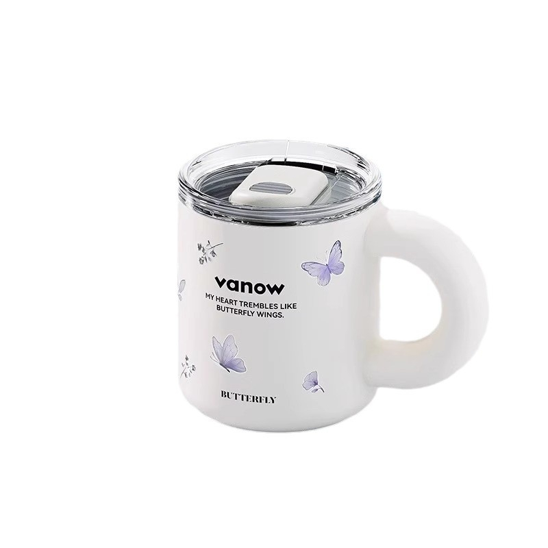 蝴蝶陶瓷內膽帶蓋馬克杯