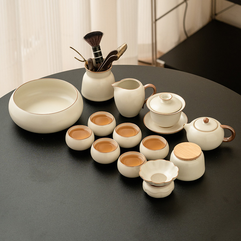米黃簡約汝窯茶具套裝
