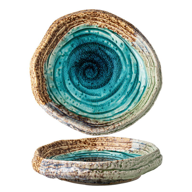 7英吋碧潭冰裂釉螺紋異型沙拉盤