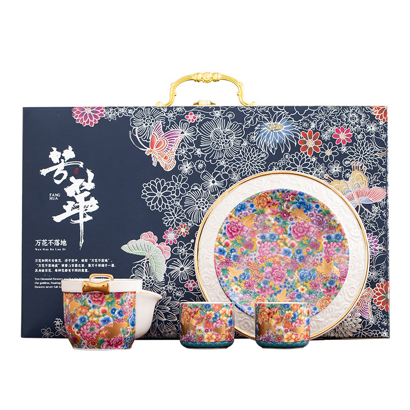 琺瑯彩芳華陶瓷一壺二杯