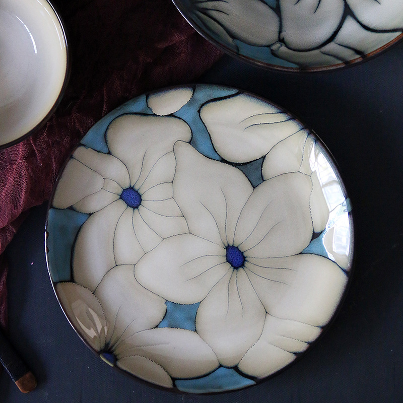 日式復古百合手繪碗盤