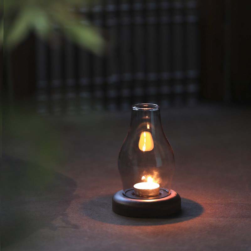 復古簡約竹制玻璃防風蠟燭燈