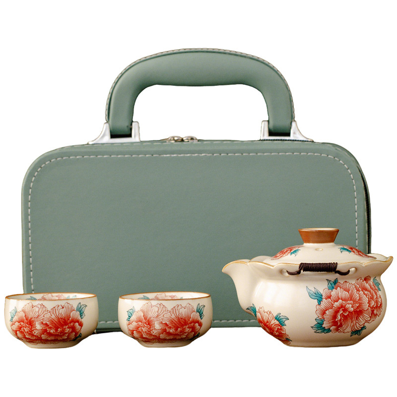 汝窯牡丹花茶具套裝