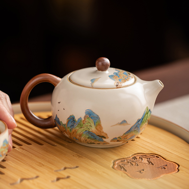 汝窯千裡江山西施壺