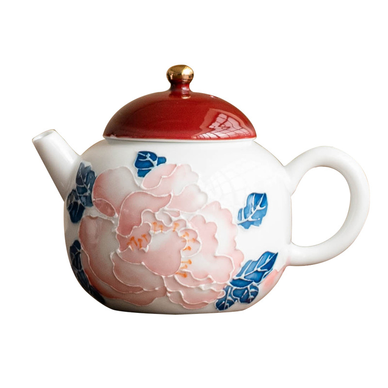 手繪描金牡丹茶壺