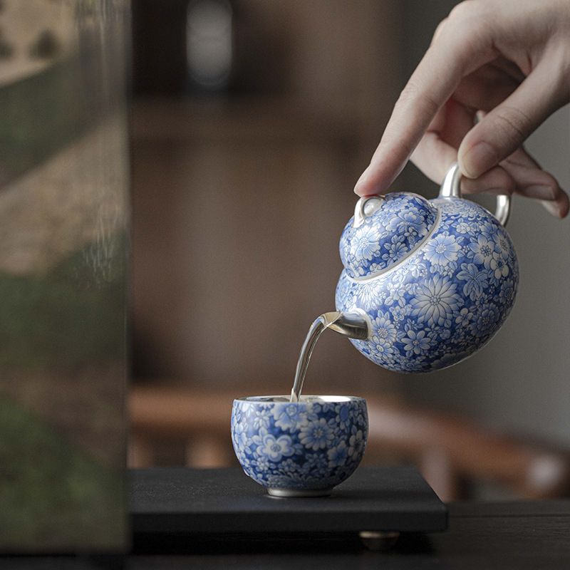 鎏銀青花一壺一杯套裝禮盒套裝