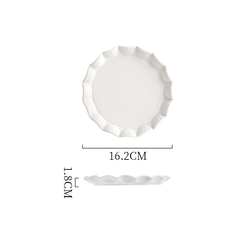 北歐風純白陶瓷花邊圓盤方盤