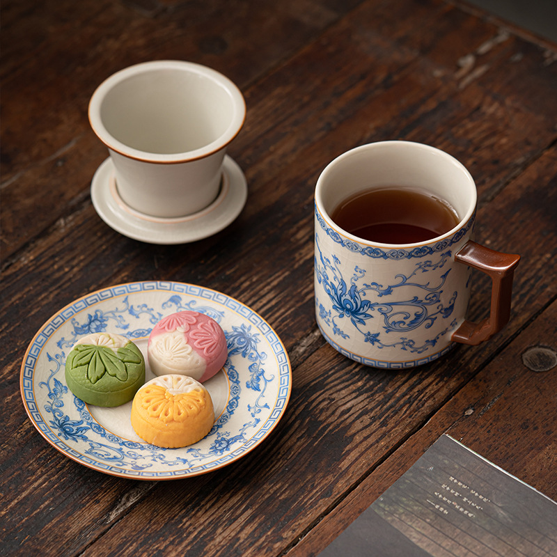 米黃汝窯繁花辦公杯