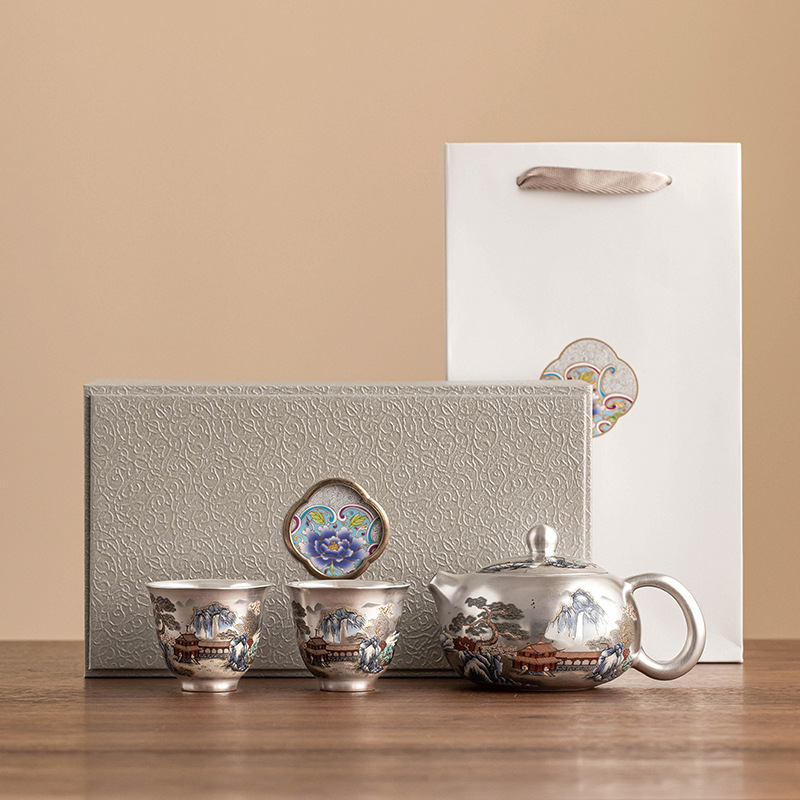 鎏銀萬里山河茶具套裝