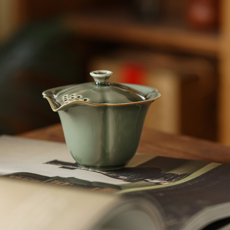 越窑青瓷盖碗手抓壶