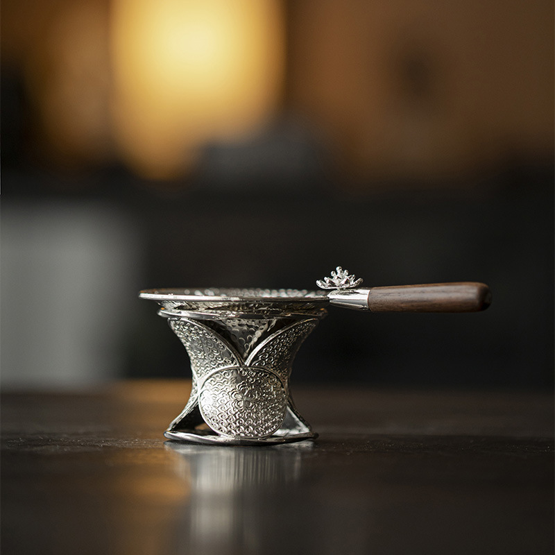 錘紋蓮花茶漏組含底座