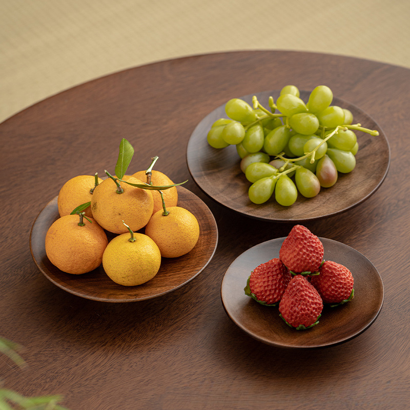 黑胡桃木日式銅圈茶點盤