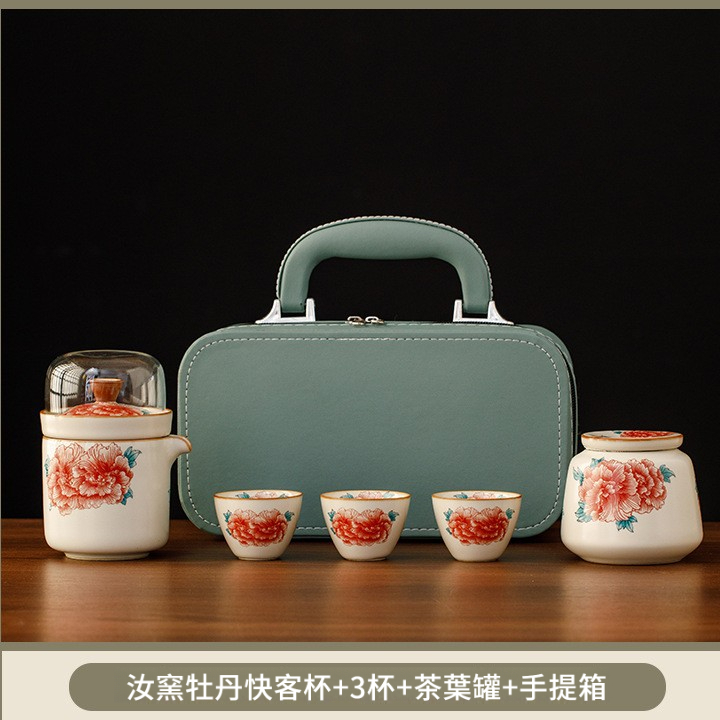 汝窯牡丹一壺四杯快客杯