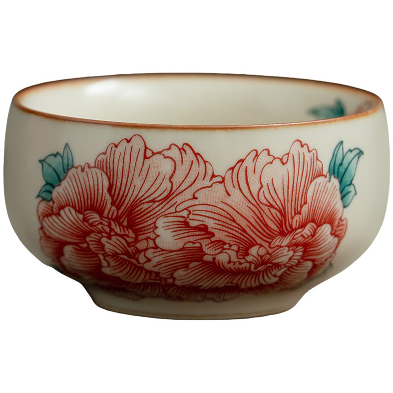 汝窯牡丹花品茗杯