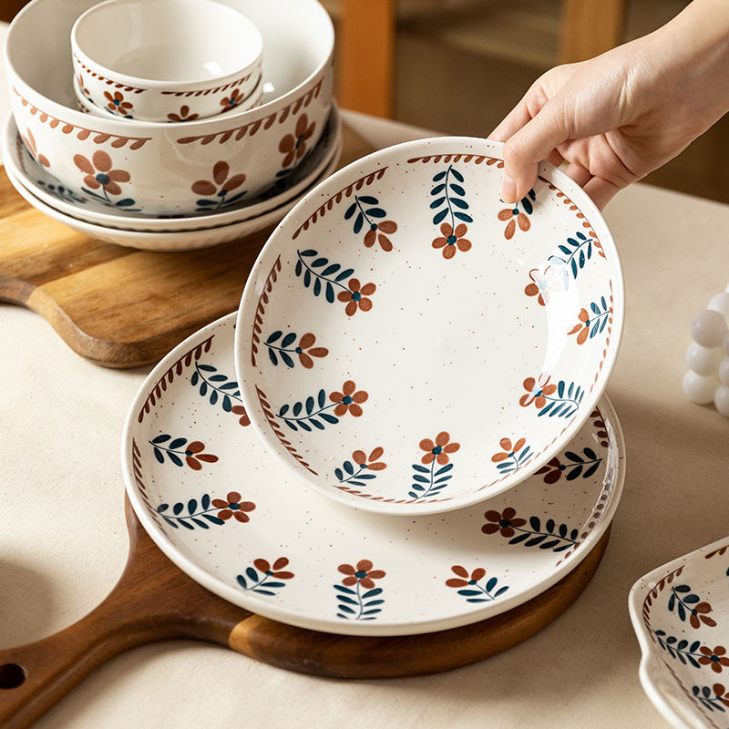 日式復古小花飯碗圓盤