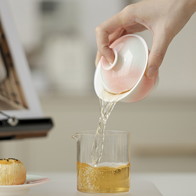 西柚茉莉陶瓷三才蓋碗