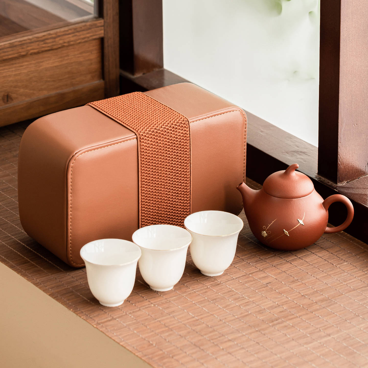 鋦釘梅花枝便攜式旅行茶具一壺三杯