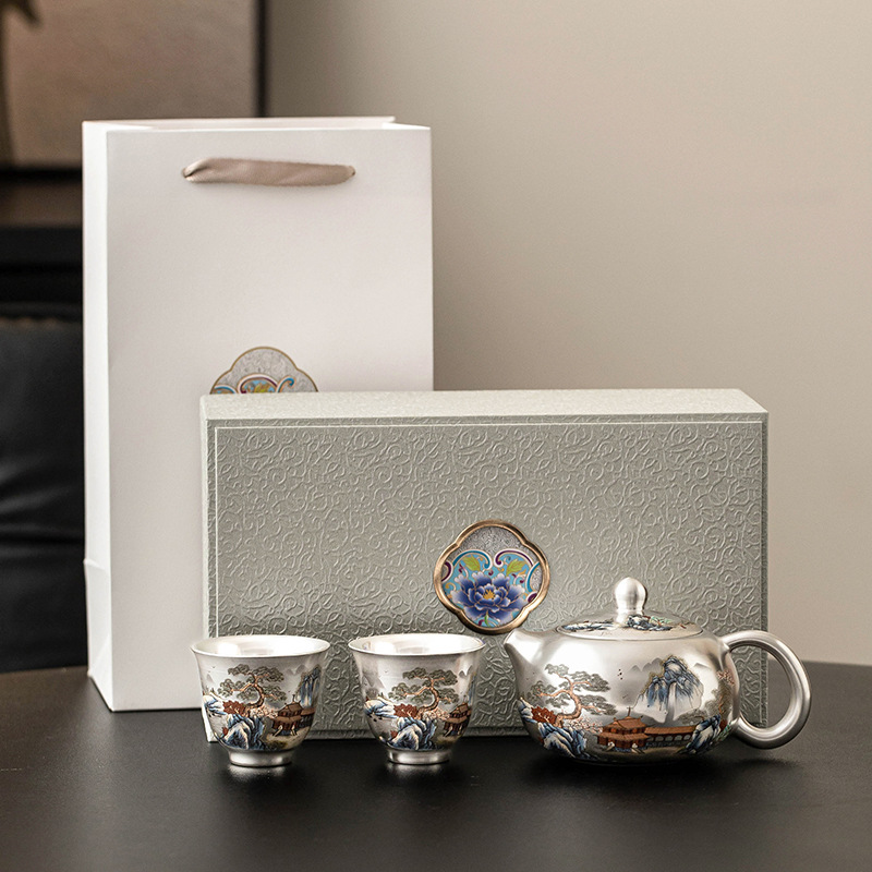 鎏銀萬里山河茶具套裝