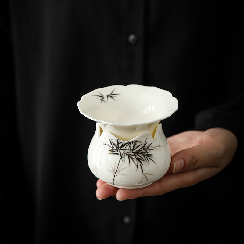 白瓷純手繪竹子茶漏