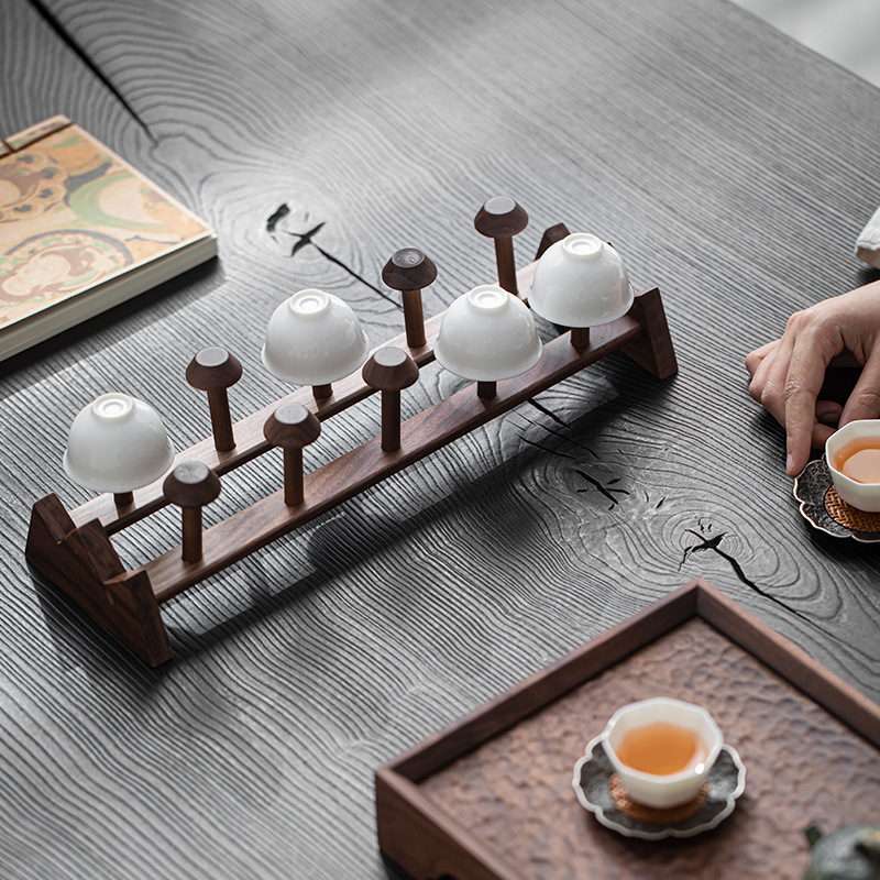 胡桃木置物茶杯架子