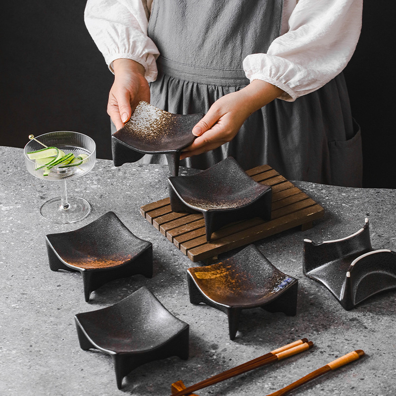 日式陶瓷輕奢復古創意四方小吃碟