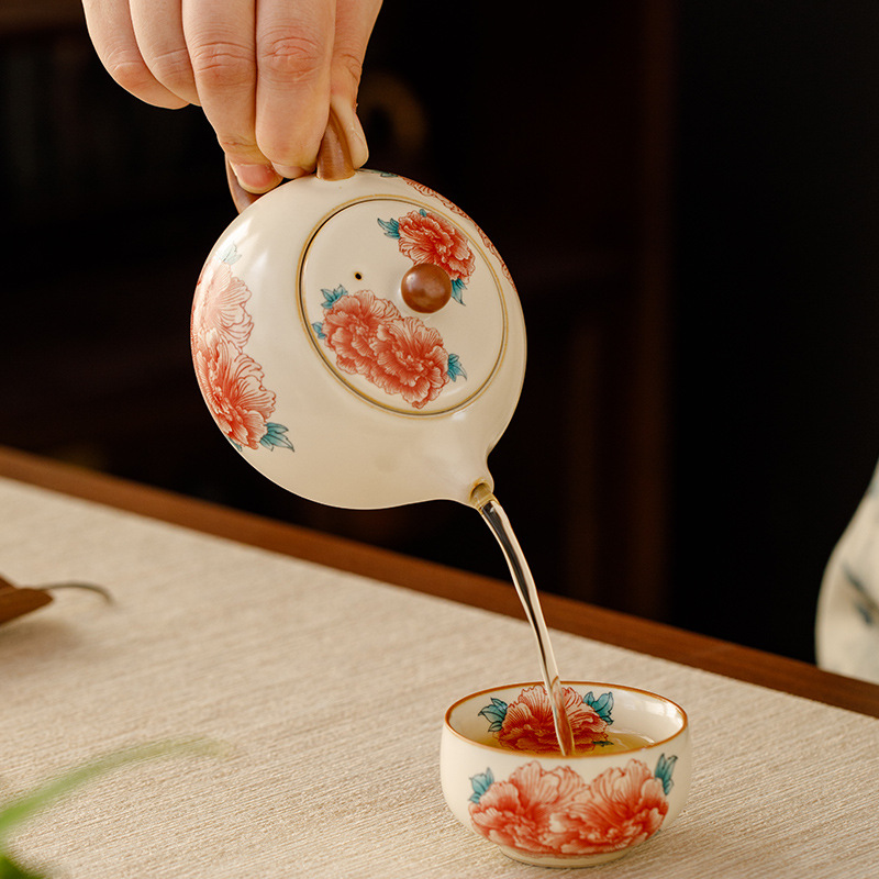 汝窯牡丹花茶具套裝