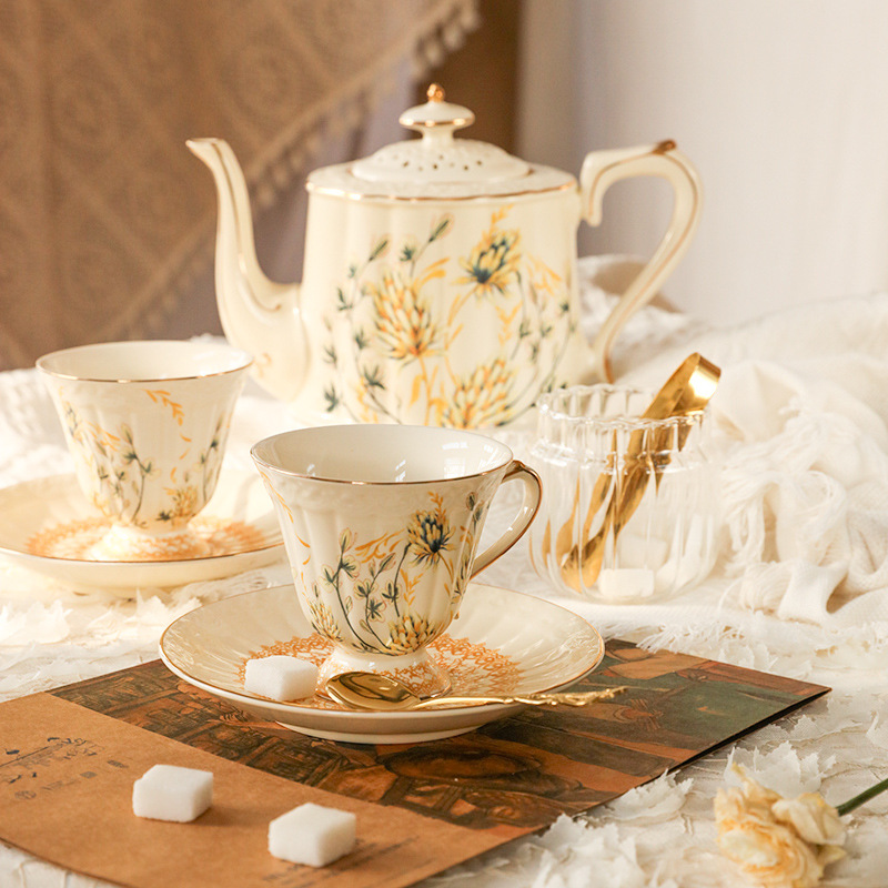 法式復古金穗描金宮廷咖啡杯碟