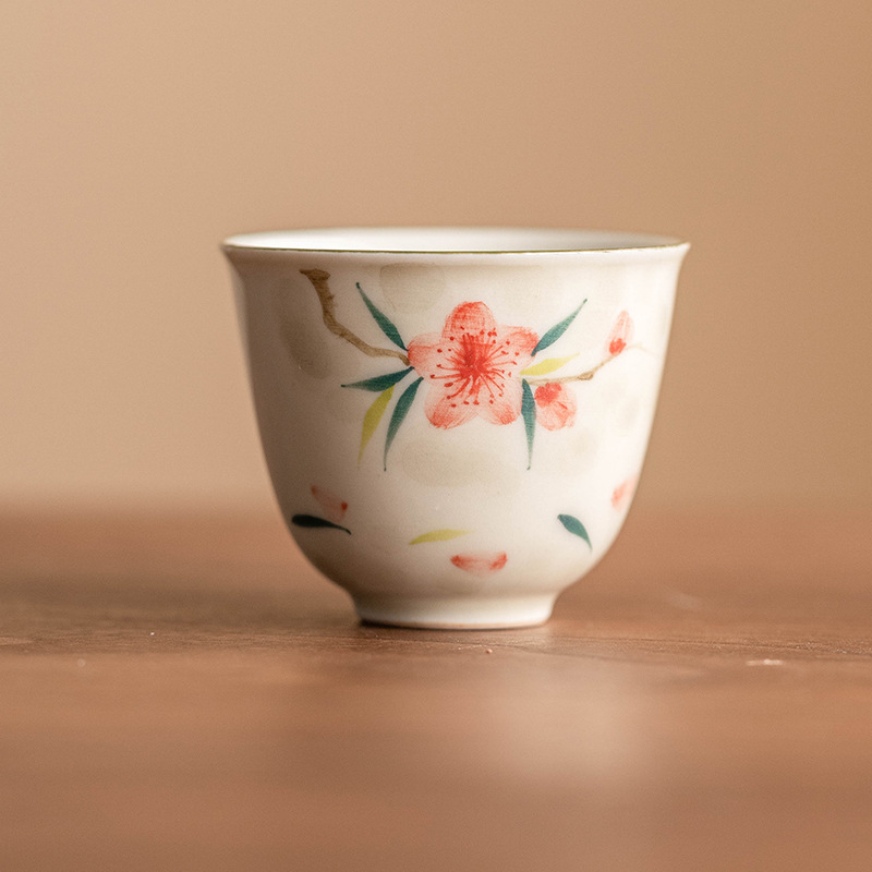 桃花手繪鈴鐺茶杯