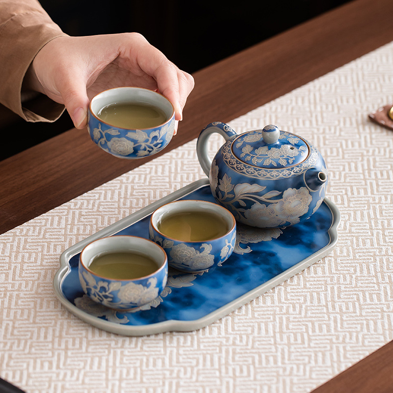 元青花西施壺一壺三杯套裝