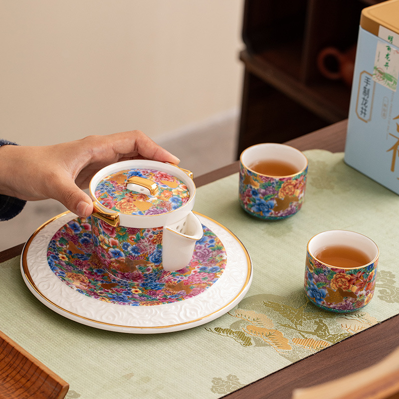 琺瑯彩芳華陶瓷一壺二杯