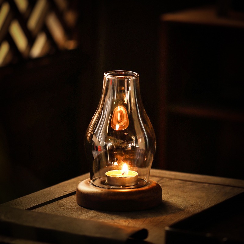 復古簡約竹制玻璃防風蠟燭燈