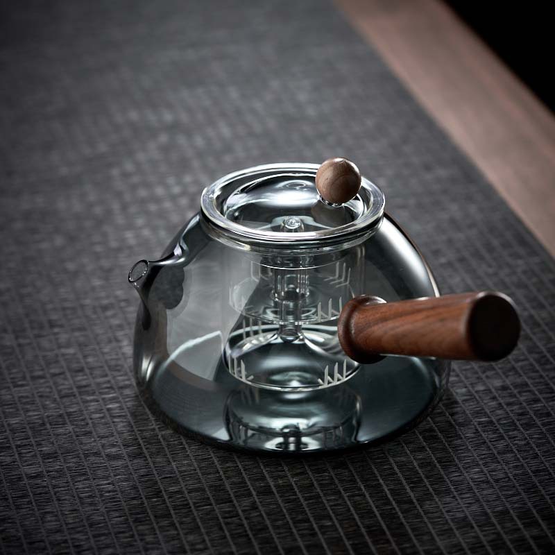 玻璃蒸煮一體木側把煮茶壺