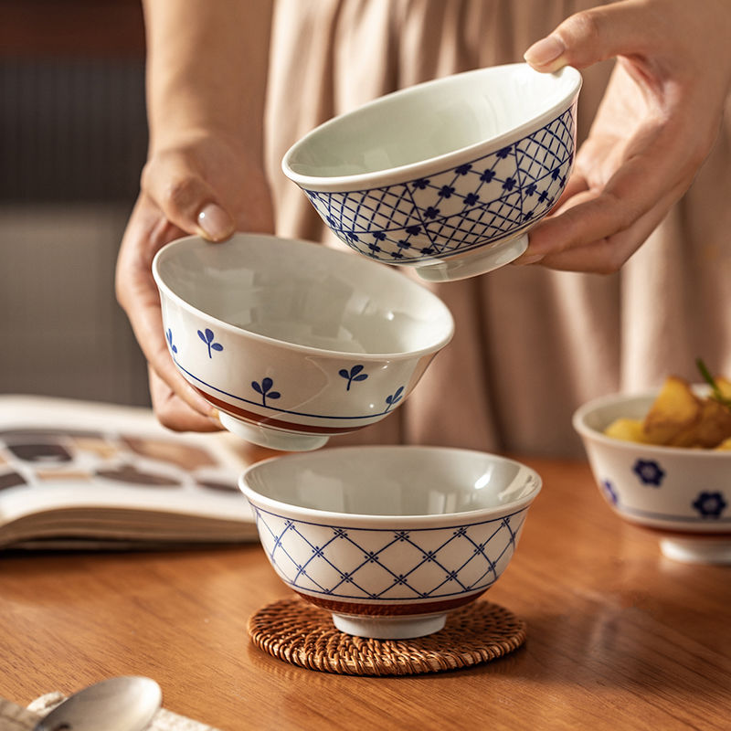 日式家用釉下彩復古斗笠碗米飯碗