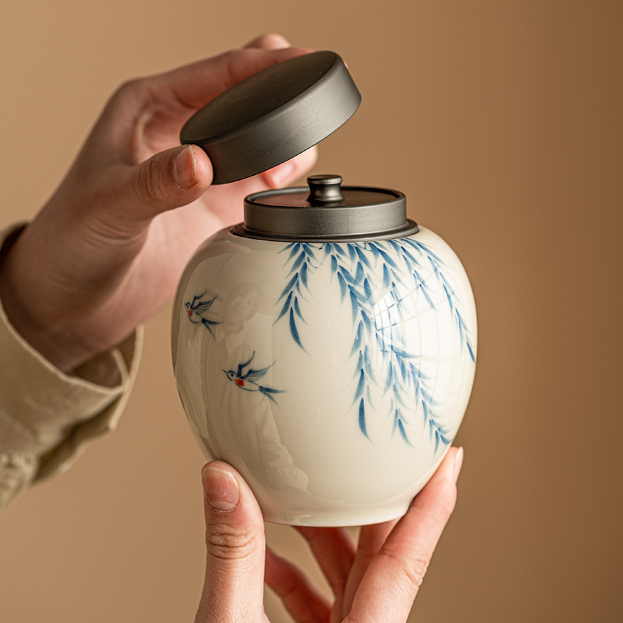 暖鶯新柳茶葉罐