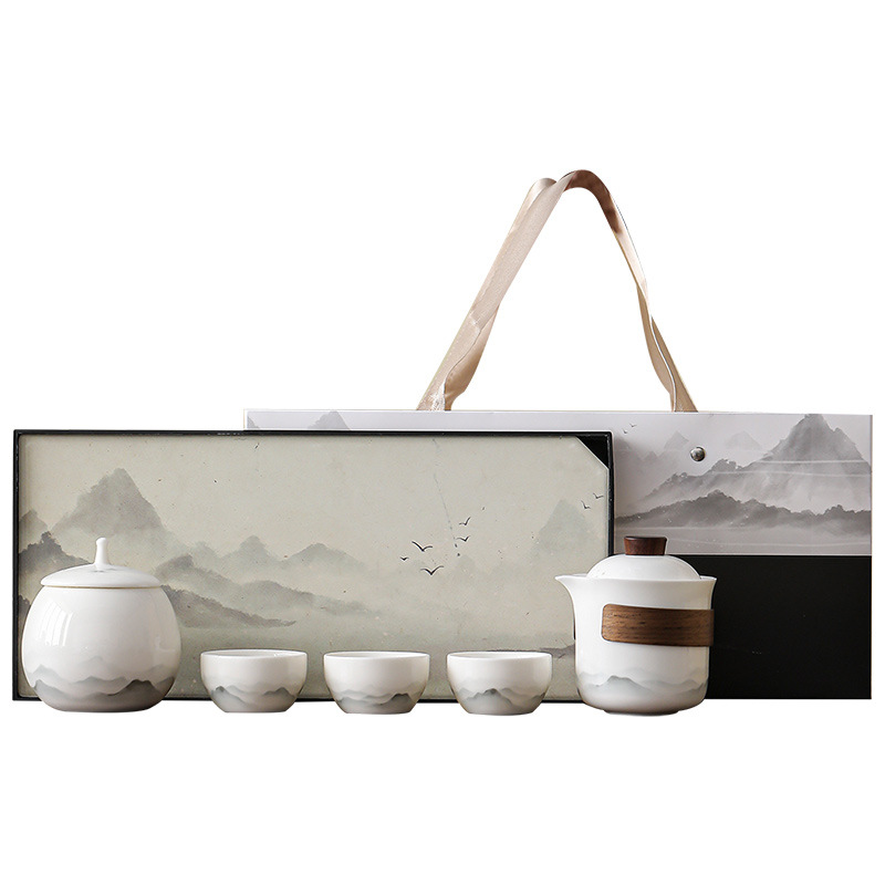 水墨白瓷遠山茶具套裝