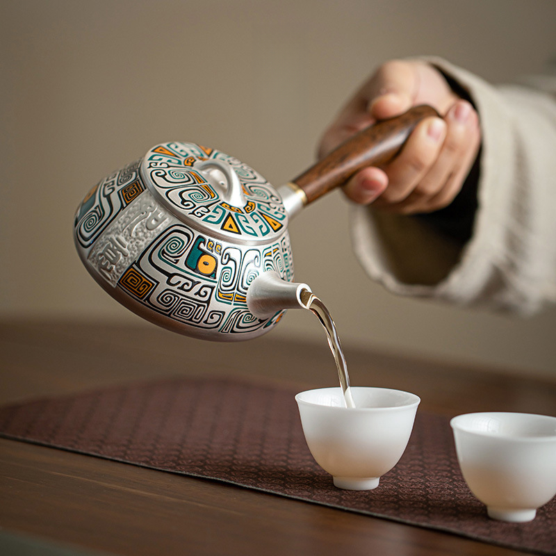 日式側把茶壺金銀錯