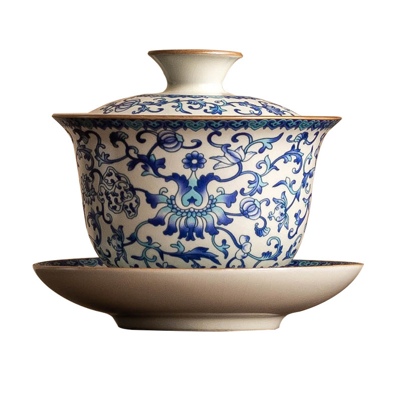 青花纏枝蓮蓋碗茶杯