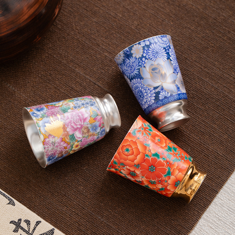 琺瑯彩999鎏銀品茗杯