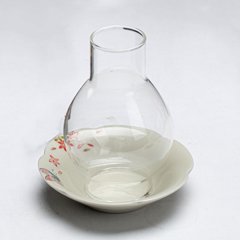 手繪蝴蝶梅花玻璃燈罩陶瓷燭臺